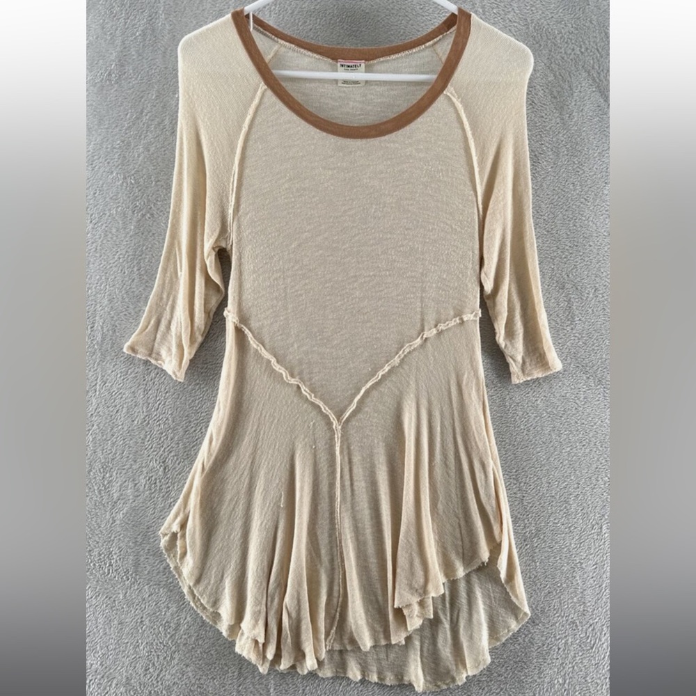 Small Intimately free people cream tan lightweight distressed sweater top.